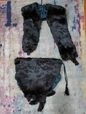 Black Fox Fur Scarf Stole And Hand Warmer - Old Hollywood Style